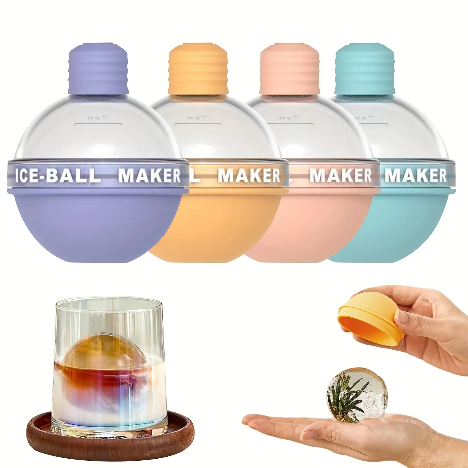 Ice Mold Sphere - 1/4パック大型丸型製氷器 6.35cm球体アイスモールド ウイスキー、カクテル、バーボン、ドリンク用 プラスチックカラーボックス入り 理想的