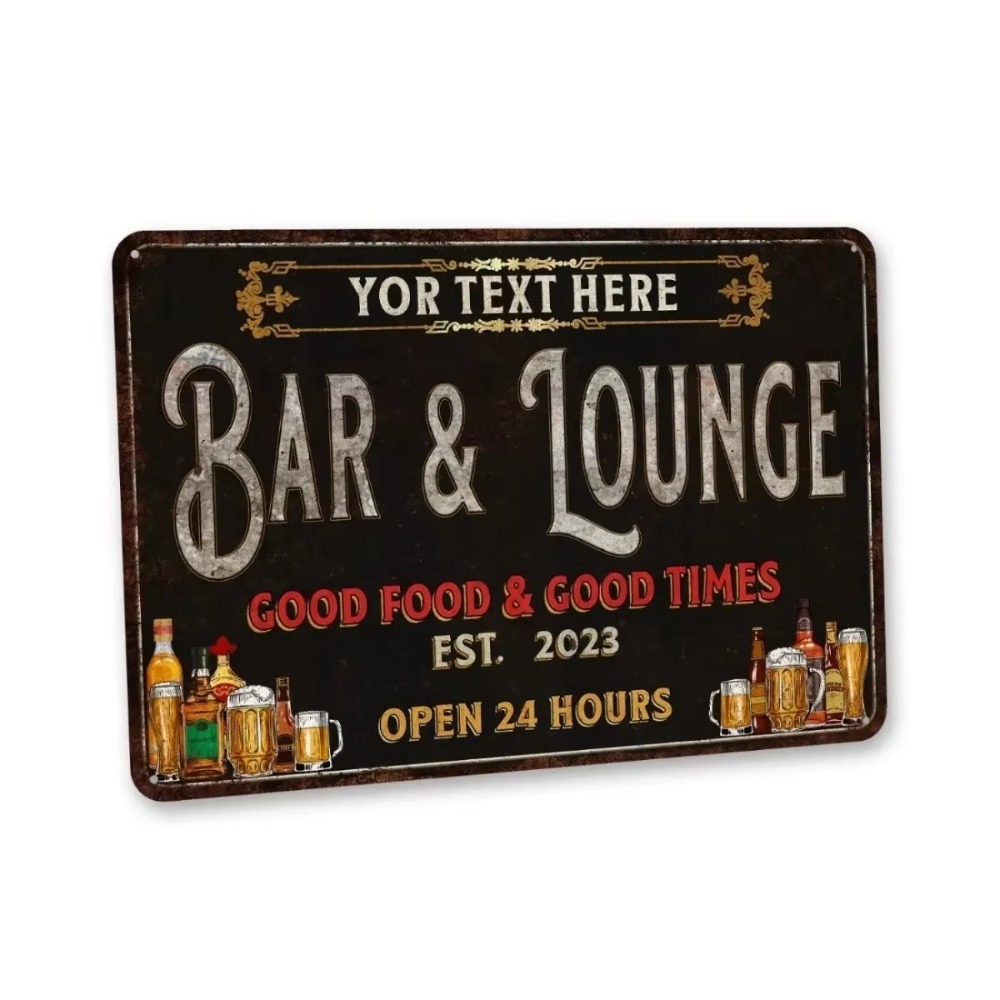 Home Bar Lounge - CIFbuy製、名前やメッセージを自由にカスタマイズできる金属製の壁飾り、バーやラウンジに最適なユニークなサイン、防水・防塵仕様で、お部屋のインテリアとして吊り下げて飾れます。